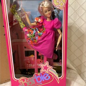 WEIRD BARBIE Mattel Doll with Pink Dress and Colorful Patterns
